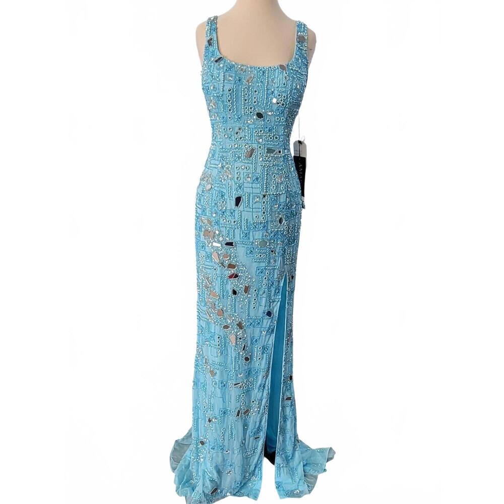 NEW AMARRA women's long fitted evening prom beaded dress in light blue